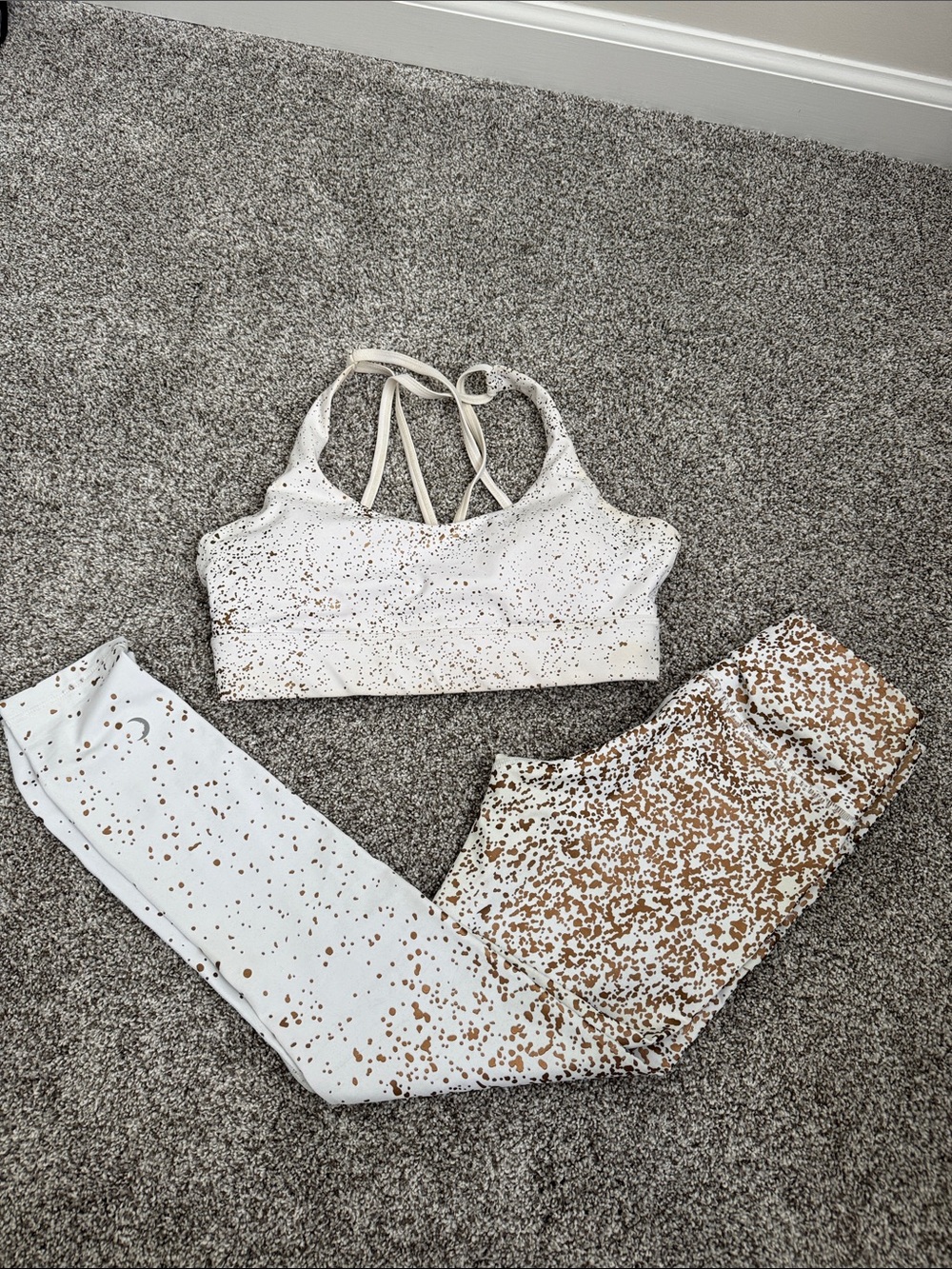 Speckled White & Tan Strappy Bodysuit Top